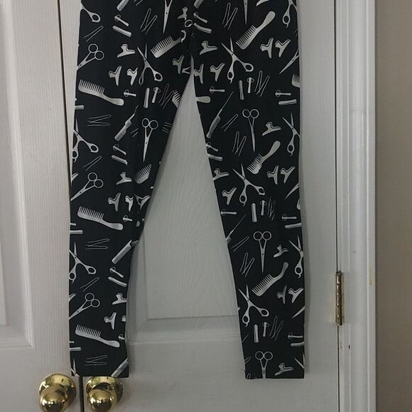 Fabulegs black leggings hairdresser, scissors combs clips Sz S - Picture 2 of 6